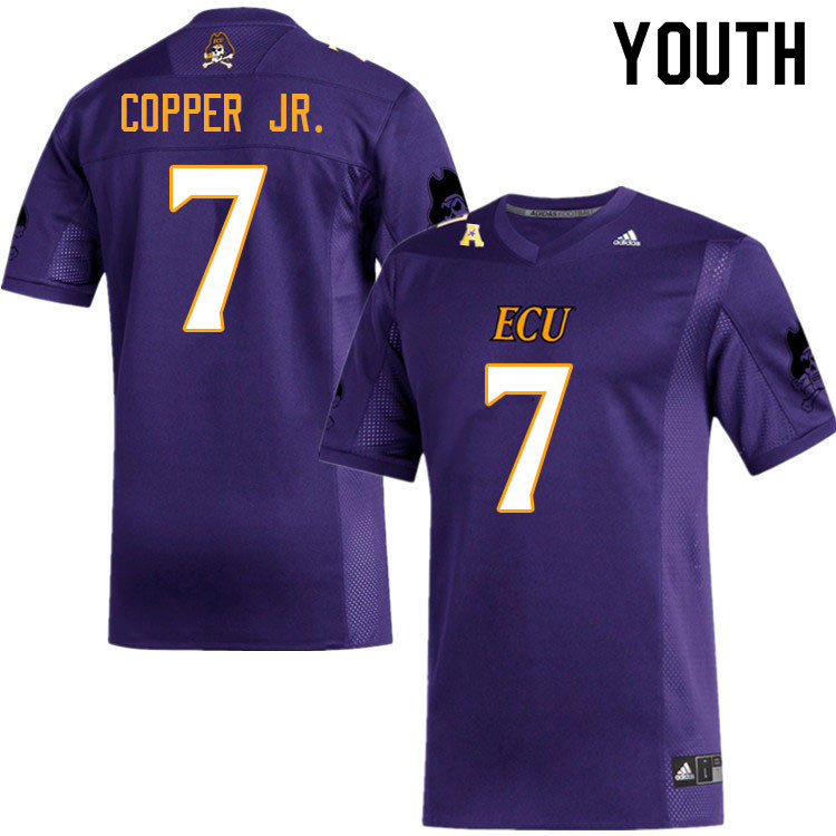 Youth #7 Terrance Copper Jr. ECU Pirates College Football Jerseys Sale-Purple - Click Image to Close